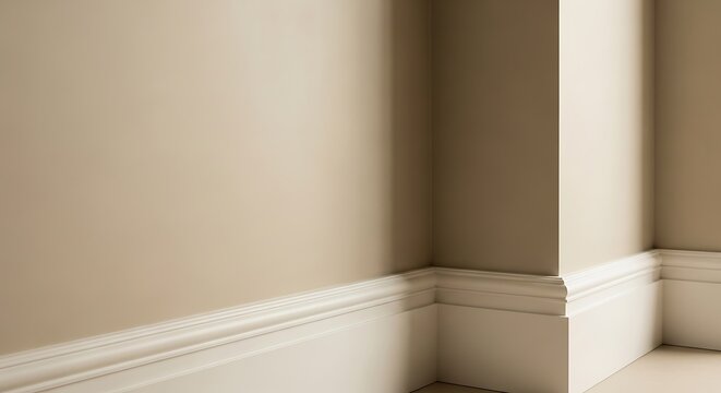 Clean minimalist interior wall corner with white baseboard