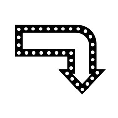 Fototapeta premium Simple black arrow shape with directional lights, pointing down and to the left, graphic element for signage or direction indication