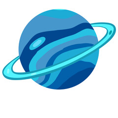 Blue Ringed Planet Cartoon Illustration with Transparent Background, Futuristic Space and Astronomy Icon © Overdoser