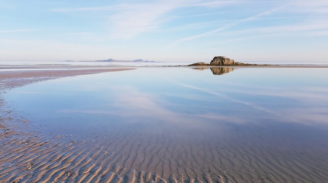 Wide Tidal Flats with Sand Ripples and Copy Space