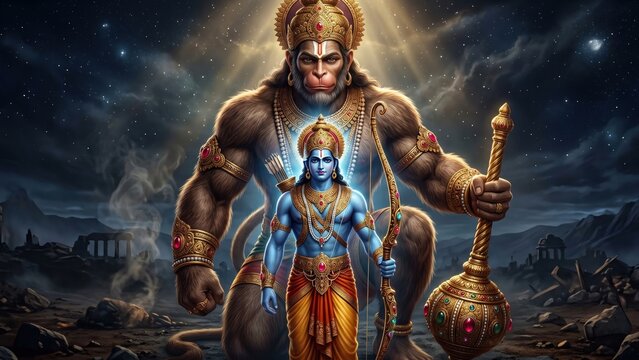 Epic Shri Ram and Giant Hanumanji Cinematic Battlefield Scene