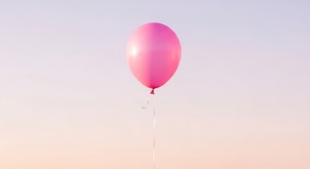 Fototapeta premium A single pink balloon floats serenely in a soft pastel sky.