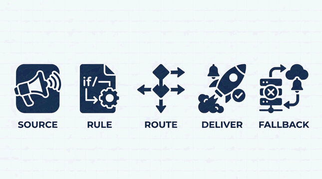 The system delivers a fallback route with a rule from the source and delivers successfully.