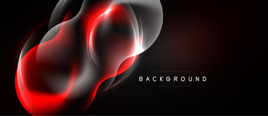 Naklejka premium Abstract red, white swirls over black background. Dynamic lines create modern visual effect. Text reads background.