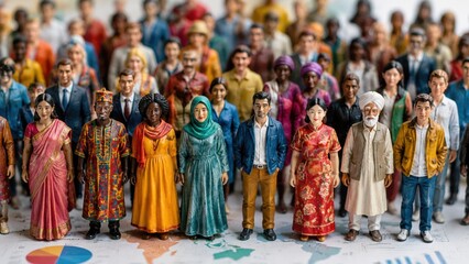 Fototapeta premium Multicultural group standing together on world map