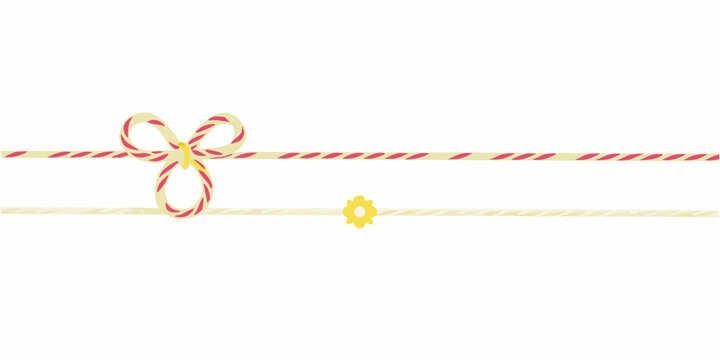 Decorative cord with bow and flower flat vector illustration