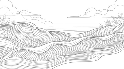 Ocean Waves Line Art Vector Illustration © Noval