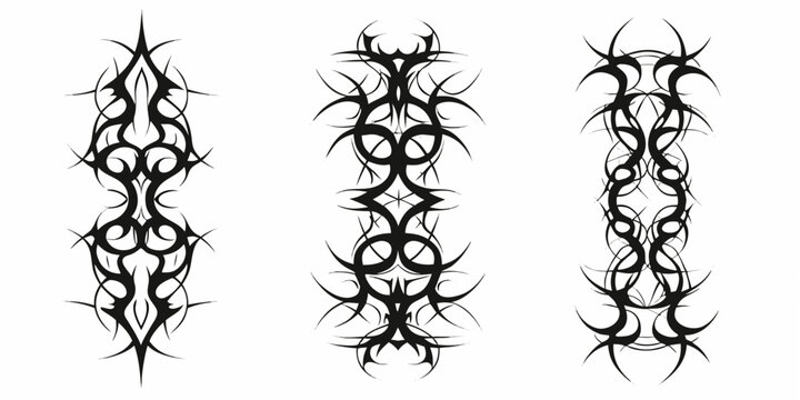 Tribal inspired Ornamental Designs Black Vector Illustration On White Background