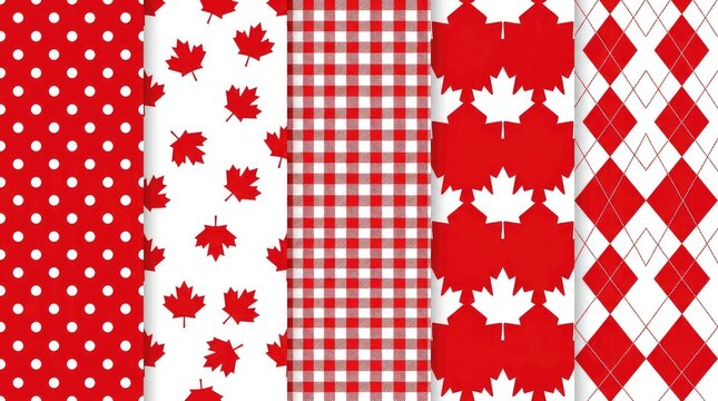 Canadian flag patterns with maple leaves and plaid