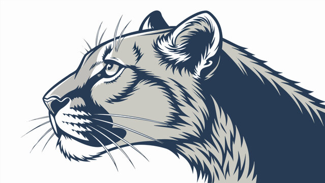 Vector illustration of a majestic mountain lion head in profile with mountain predator wildlife portrait