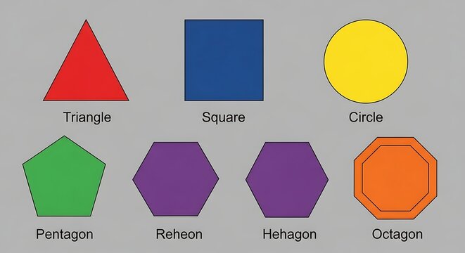 Collection of colorful geometric shapes with names for education