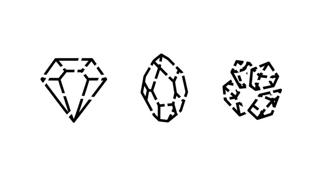Geometric Diamond and Polyhedron Line Art Illustrations.