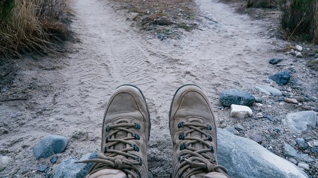 Walking Boots at Fork in Mountain Trail