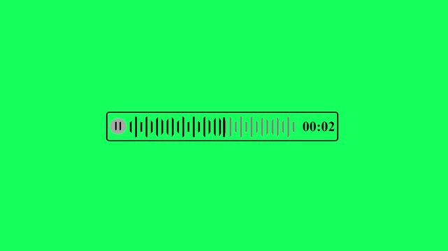 Digital voice message progress bar animation with audio waveform on green screen for ui player