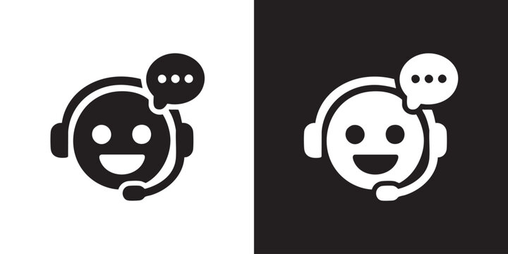 Minimalist Icon of Customer Support Representative with Headset and Chat Bubble - Modern Call Center Operator Symbol, Helpdesk Service Agent, and Virtual Assistant Communication Vector
