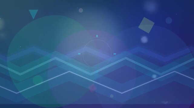 Abstract Geometric Background with Blue Wavy Lines and Floating Shapes