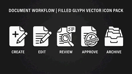 Obraz premium Document Workflow Icon Pack Create, Edit, Review, Approve, Archive