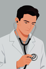 Fototapeta premium Professional Male Doctor Using Stethoscope For Medical Examination