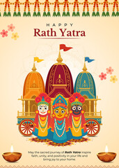 Fototapeta premium Orange and Red Illustrated Rath Yatra Greeting Metal Print