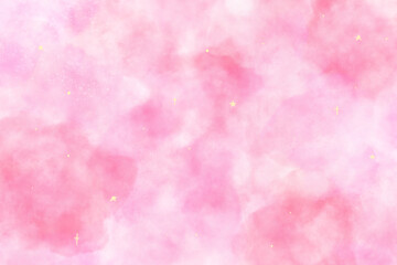 Fototapeta premium 水彩風淡いピンク背景テクスチャ・星ラメありのイラスト / Watercolor soft pastel pink background texture illustration with glitter stars illustration