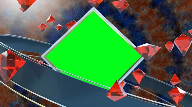 Luxurious Wedding Invitation Chroma Key Display with Floating Ruby Gemstones and Animated Golden Ring Overlay on Artistic Fractal Kaleidoscope Background