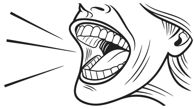 Vector illustration of a human face with an open mouth screaming or shouting screaming shouting expression