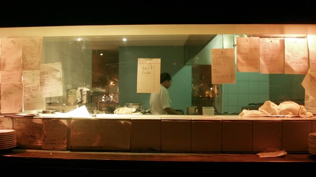 Kitchen Ticket Pinned on Glass Pass Window