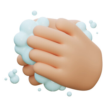 3D Render of Washing Hands with Rich Soap Foam and Bubbles