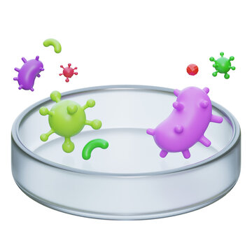 3D Render of Bacteria and Viruses Growing in a Laboratory Petri Dish