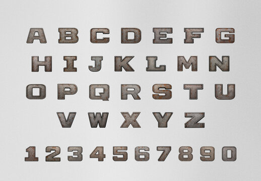 Vintage Metallic Alphabet And Numbers EditableF ont