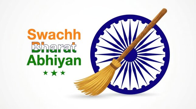 Swachh bharat abhiyan cleaning broom and wheel