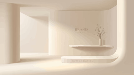 Fototapeta premium A serene interior scene with a minimalist shelf and vase in a bright room