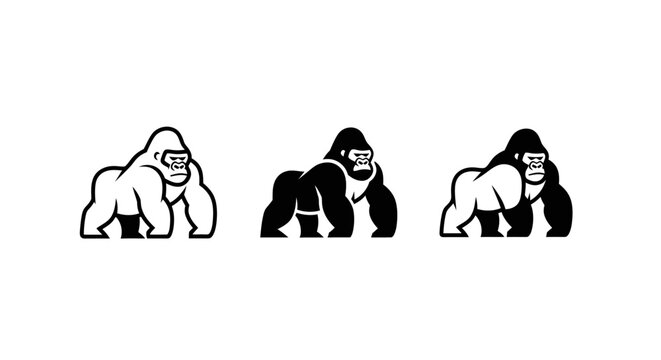 Three stylized gorilla icons in different poses.