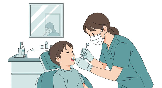 Dentist caring for child in clinic, dental checkup, healthy smile concept