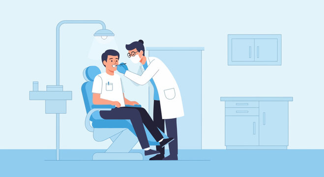 Dentist examining patient's teeth in modern dental clinic
