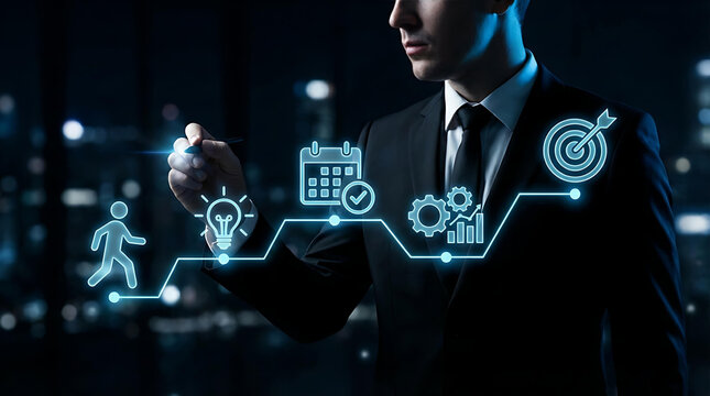 Businessman Using Digital Growth Strategy and Innovation Technology Interface