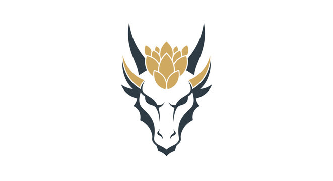 Stylized dragon or mythical creature head with gold and black accents