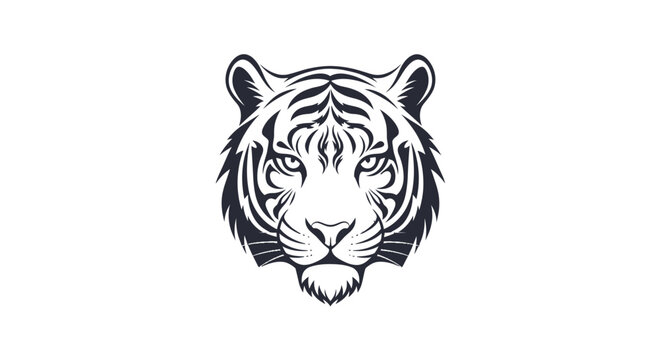 Black and white tiger face illustration with detailed stripes and fierce expression