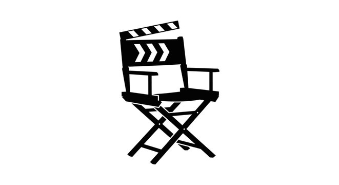 Silhouette of a folding movie director's chair with clapperboard on top