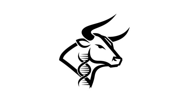 Black silhouette of a bull's head integrated with a DNA double helix