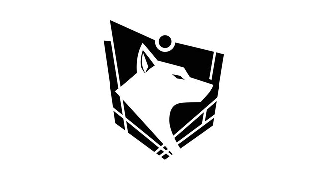 Black-and-white stylized minimalist fox logo with geometric design