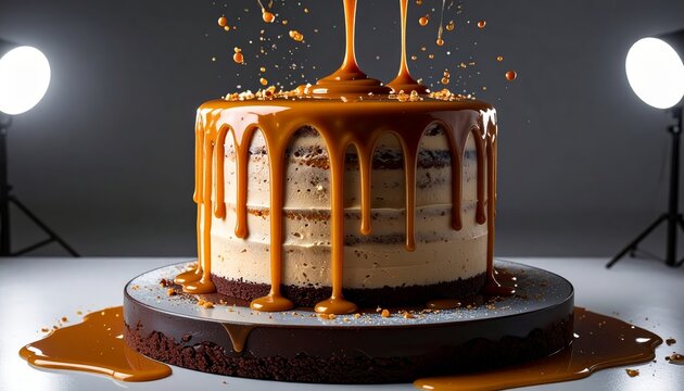 Decadent Salted Caramel Drip Cake Rich with Cascading Caramel Sauce and Chocolate Layers