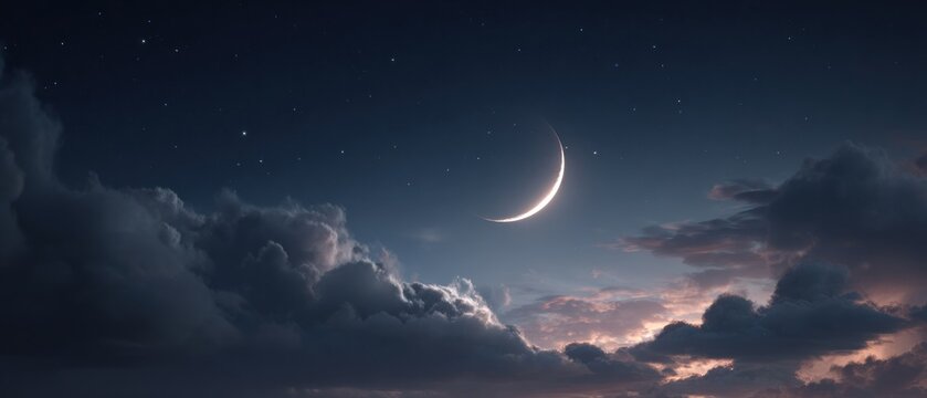 Night sky with crescent moon and clouds