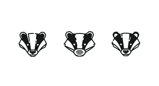 Three stylized badger head black and white illustrations.