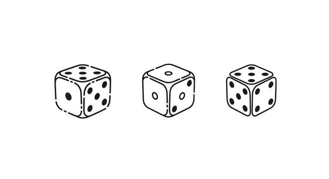 Three white dice showing different numbers on faces.