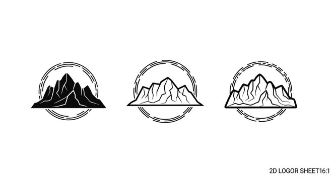 Minimalist Mountain Range Circular Logo Design Set.