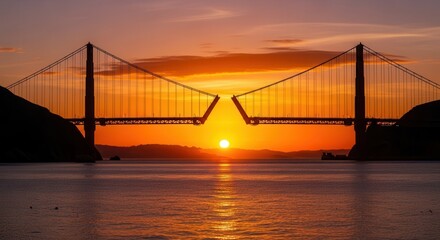 Obraz premium A Conceptual View of a Broken Golden Gate Bridge During a Vivid Sunset.