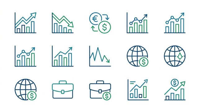 Financial Growth and Decline Icons Representing Market Trends.