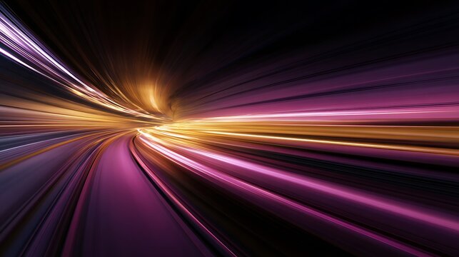 Dynamic, abstract perspective showcasing speed lines of light through a dark, curving tunnel