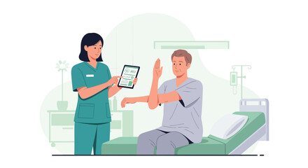 Fototapeta premium Nurse checking patient's arm mobility in hospital room
